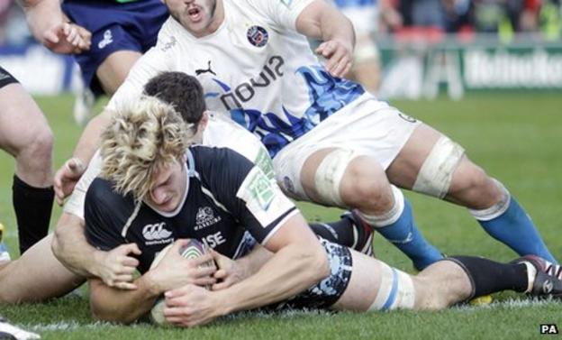 Richie Gray scores a try for Glasgow Warriors against Bath