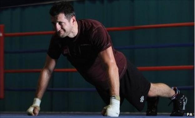 WBC super-middleweight champion Carl Froch in action during a media work out at the English Institute of Sport on November 16, 2011 in Sheffield, England