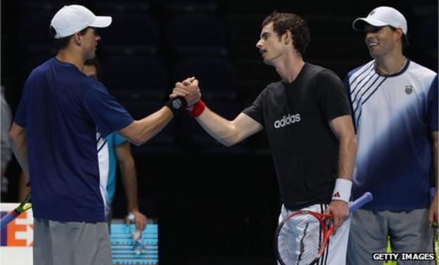 Andy Murray with the Bryan brothers, Mike and Bob