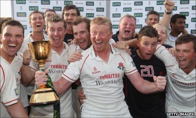 Lancashire celebrate winning the title