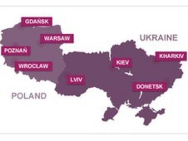 Euro 2012 venues map