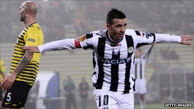 Antonio Di Natale levelled for Udinese on the stroke of half-time