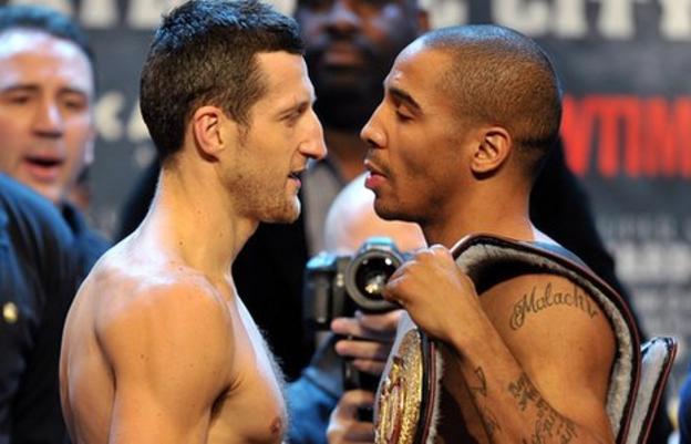 Briton Carl Froch (left) takes on American Andre Ward in the final of the Super Six tournament in Atlantic City