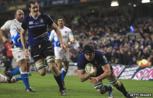 Rhys Ruddock scores a second half try for Leinster against Bath