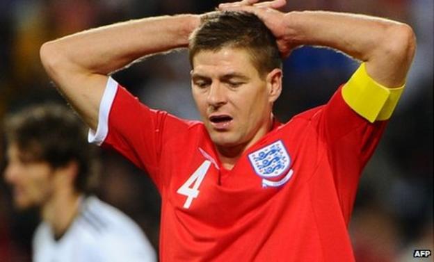 Steven Gerrard shows his disappointment after England's World Cup quarter-final defeat by Germany