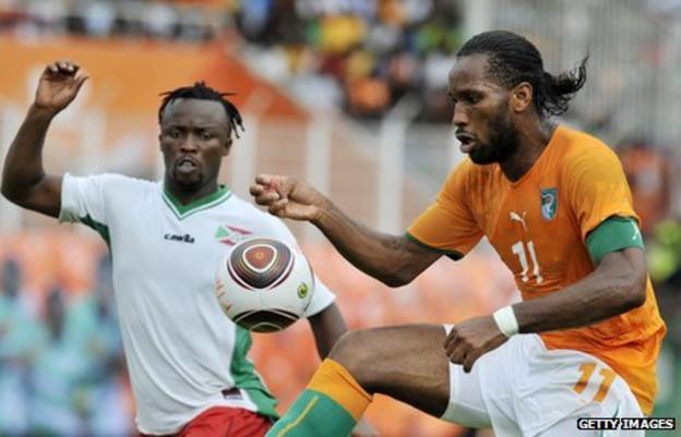 Chelsea and Ivory Coast's Didier Drogba in action against Burundi
