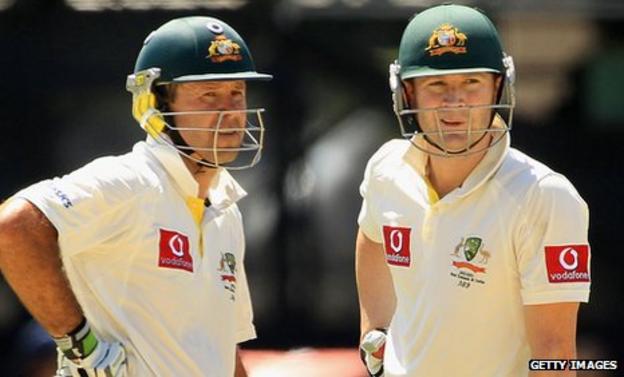 Australia captain Michael Clarke (r) and former captain Ricky Ponting