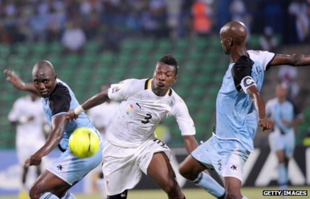 Asamoah Gyan in action against Botswana