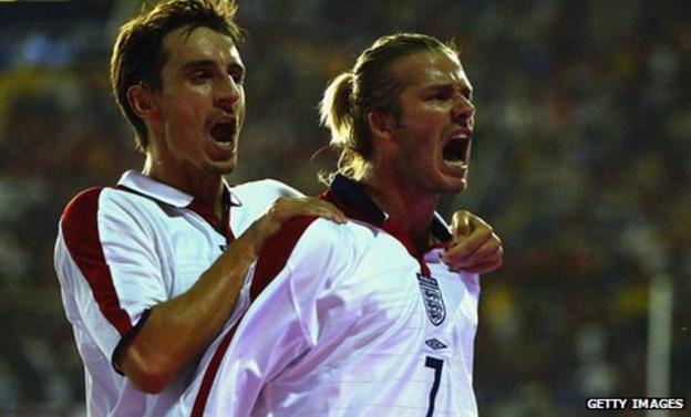 Gary Neville, left, with David Beckham