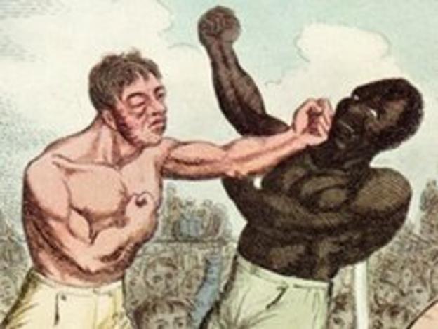 1811: English prize fighter Tom Cribb (left) beats Virginian Tom Molineaux