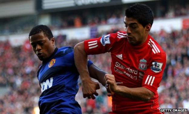 Patrice Evra and Luiz Suarez
