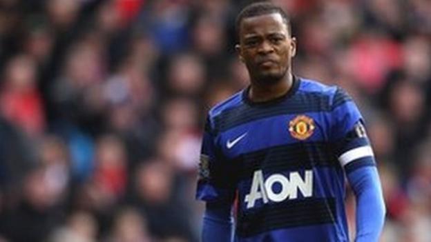 Patrice Evra during the Liverpool v Manchester United game