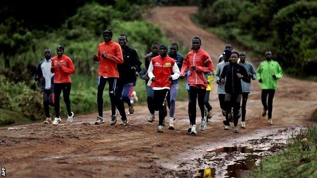 Distance runners training in Iten, Kenya