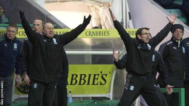 Hibs managerment team of Billy Brown and Pat Fenlon