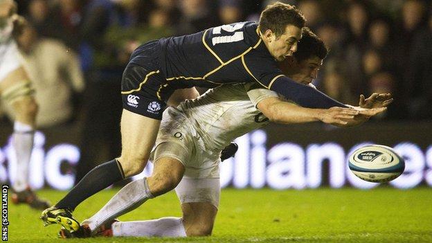 Greig Laidlaw in action against England at Murrayfield