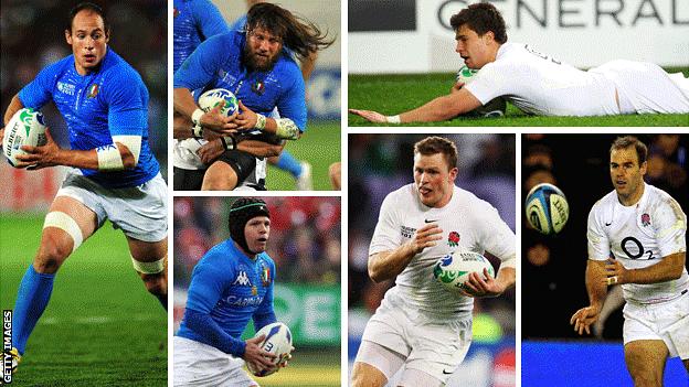Clockwise from left: Italy captain Sergio Parisse, Italy prop Martin Castrogiovanni, England scrum-half Ben Youngs, fly-half Charlie Hodgson and wing Chris Ashton, Italy fly-half Kristopher Burton