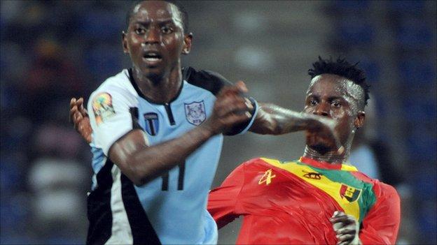 Dipsy Selolwane of Botswana in action against Guinea at the 2012 Africa Cup of Nations