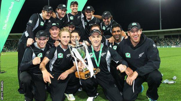 New Zealand with the one-day series trophy
