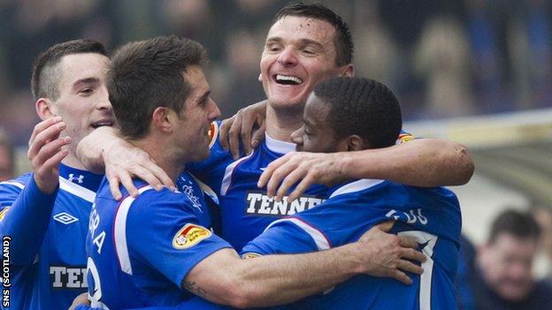 McCulloch (second right) put Rangers into a 2-1 lead at East End Park