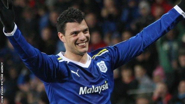 Haris Vuckic celebrates after scoring against Peterborough