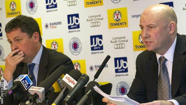 Administrators Paul Clark (right) and David Whitehouse address the media on the current financial crisis at Rangers