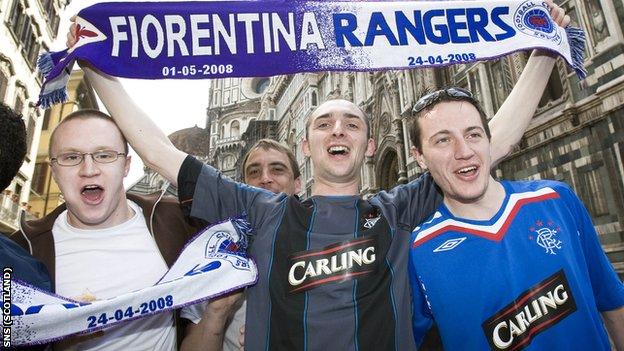 Rangers fans in Florence for their 2008 Uefa Cup meeting with Fiorentina