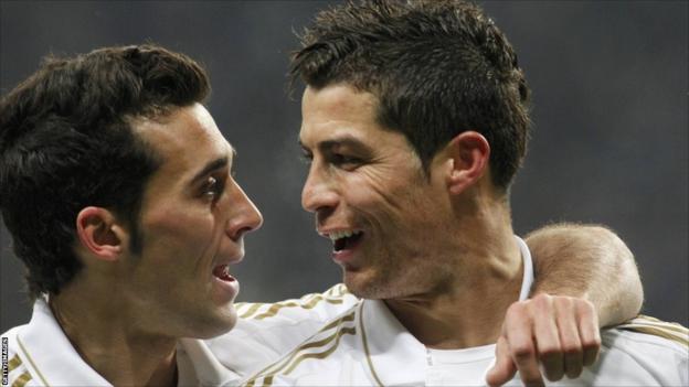 Real Madrid's Cristiano Ronaldo (right) celebrates after scoring against CSKA Moscow with team-mate Alvaro Arbeloa