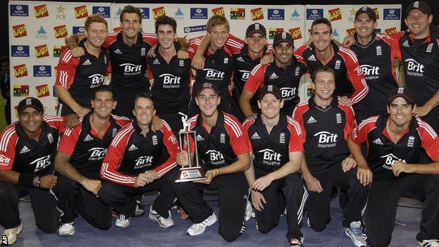 England's one-day squad with the Twenty20 series trophy