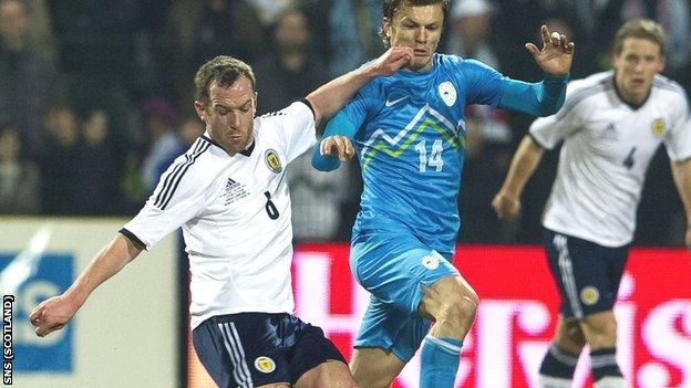 Charlie Adam in action for Scotland in Slovenia