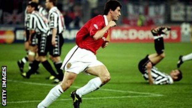 Roy Keane scores for Manchester United against Juventus
