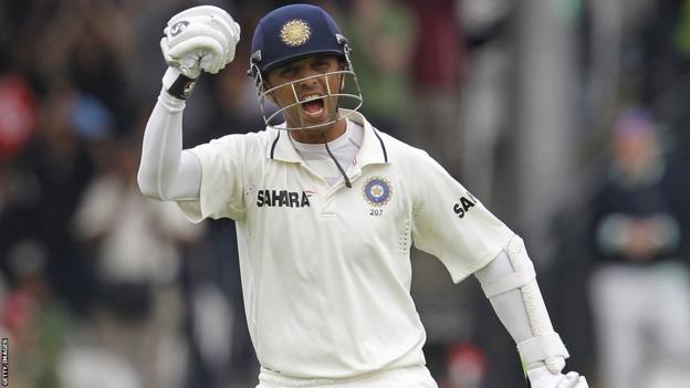 Rahul Dravid celebrates after reaching his century at Lord's