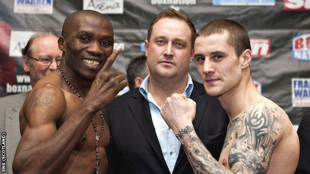 Paulus Moses and Ricky Burns meet at the weigh-in
