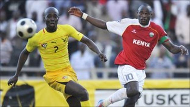 Kenya captain Dennis Oliech (right) in action against Togo