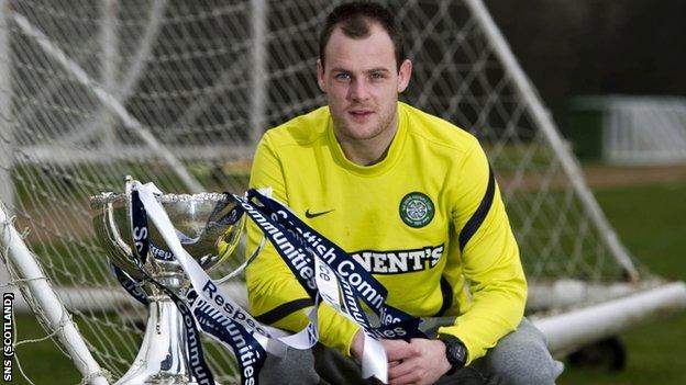 Celtic striker Anthony Stokes with the Scottish Communities League Cup