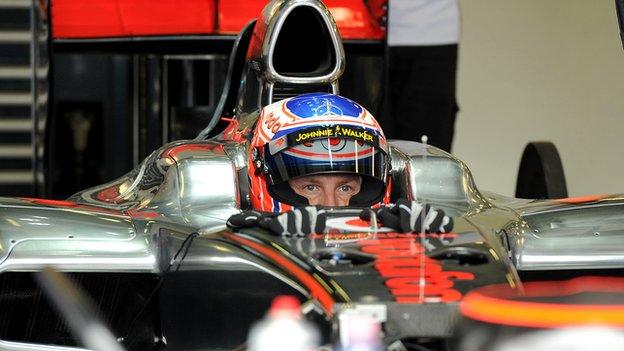 Jenson Button in the garage