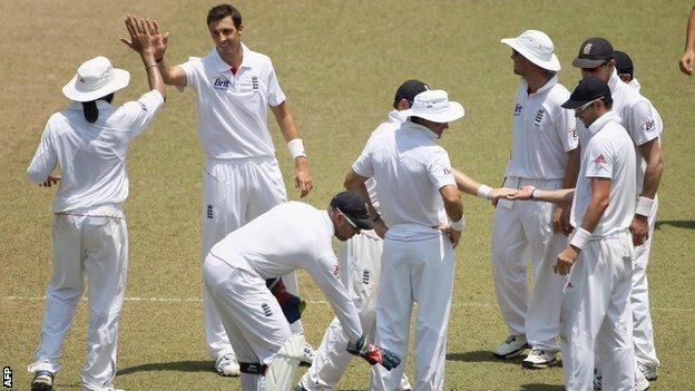 Steve Finn celebrates a wicket for England