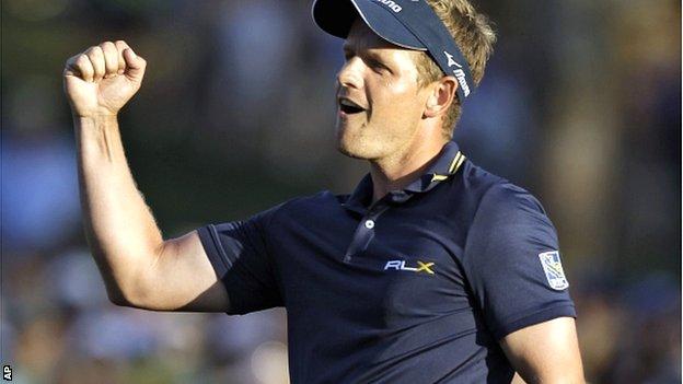 Luke Donald celebrates his Transitions Championship play-off victory