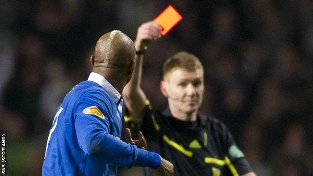 Referee Calum Murray brandished three red cards in his last Old Firm derby