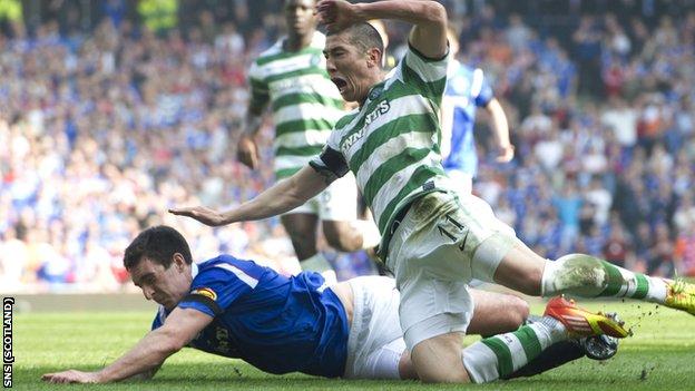 Celtic defender Cha Du-Ri was shown a red card for his challenge on Lee Wallace