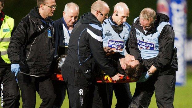 Glasgow Warriors player Ryan Wilson is stretchered off