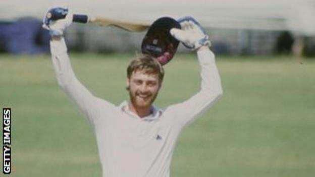 Graeme Fowler celebrating his double century for England during the fourth Test against India in 1985