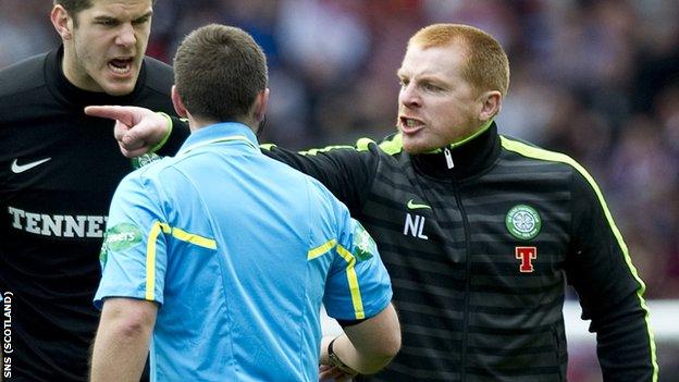 Lennon shows his anger at referee Norris at the end of the semi-final at Hampden