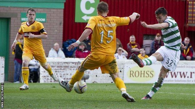 Celtic striker Tony Watt scores against Motherwell