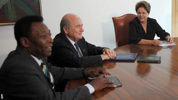 Blatter with Pele and Brazil's president Dilma Rousseff