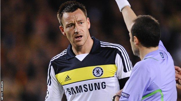 John Terry was sent off in the 37th minute against Barcelona