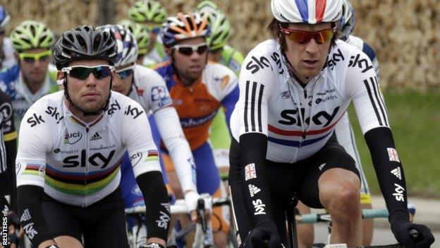 Mark Cavendish (left) won two stages on the 2011 Tour of Britain, while Bradley Wiggins (right) rode the Vuelta a Espana