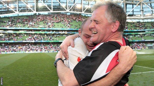 Rory Best and Brian McLaughlin embrace after Ulster's semi-final victory