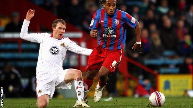 Clarkson (left) in action for Bristol City against Crystal Palace