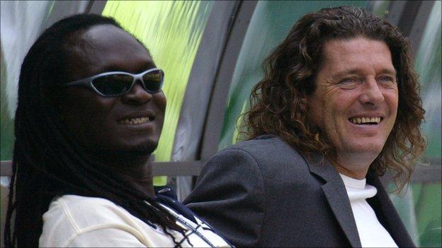 Former Senegal striker Jules Bocande (left - pictured alongside Bruno Metsu)