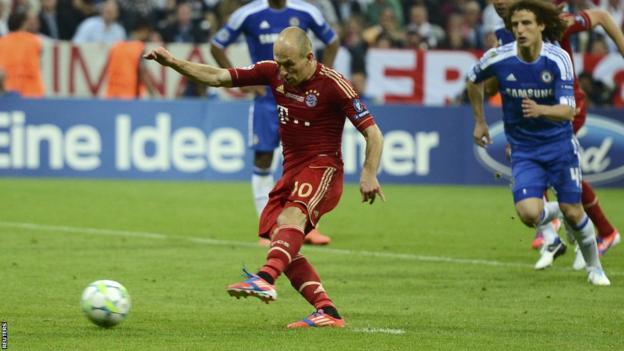 Arjen Robben takes a penalty